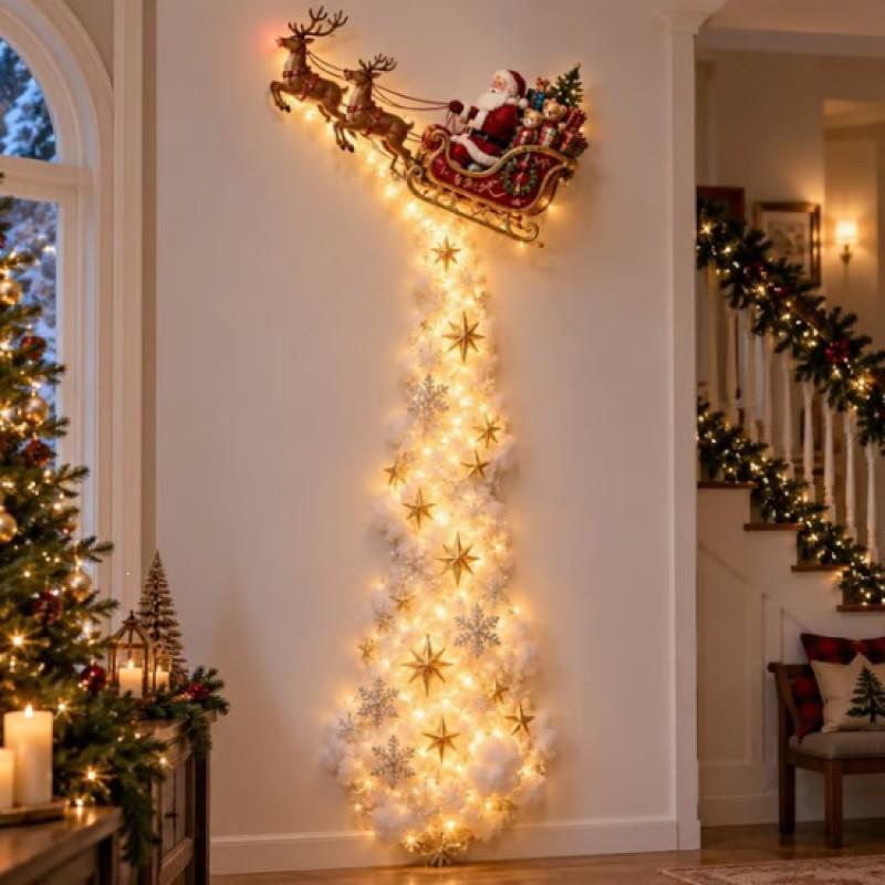 Glowing Christmas Door Hanger Festive Wall Decor Wooden LED Light Ornament