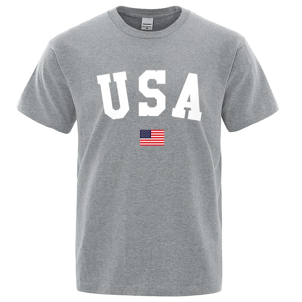 Usa Flag Street Personality Letter UnisexT-Shirts Cotton Oversized Short Sleeve Loose T-Shirt Breathable Oversized Tops