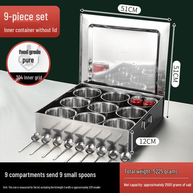 SaJiao 304 Stainless Steel 9-Grid Spice Box