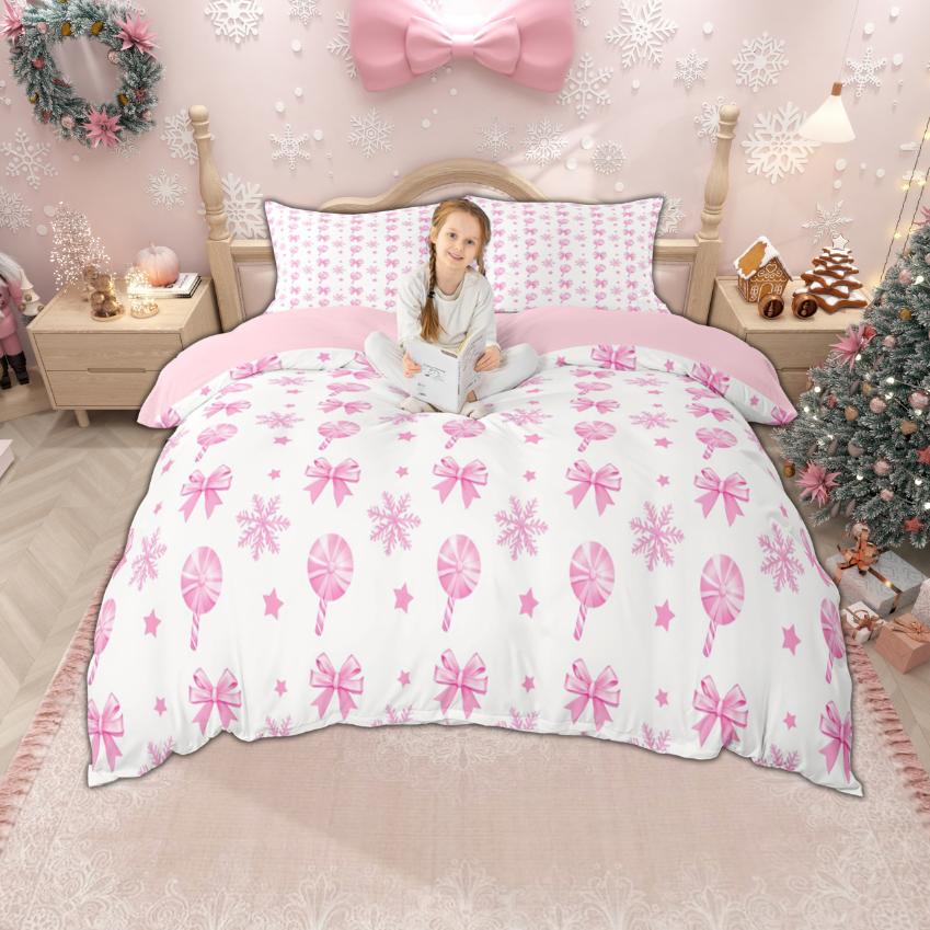Homewish Cute Snowman Gingerbread House Duvet Cover Set Xmas Santa Claus Bedding Set Sleigh Snowflakes Quilt Cover Set