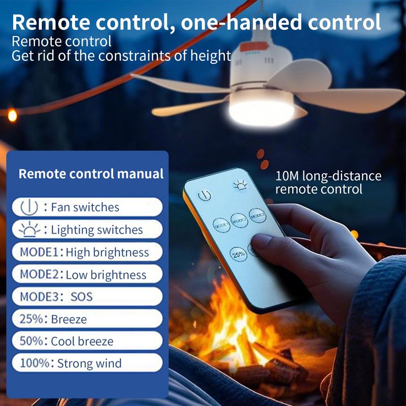 Tent Ceiling Fan Outdoor Gazebo Fan With Light And Remote Control Adjustable Speed Cooling Device For Outdoor Camping