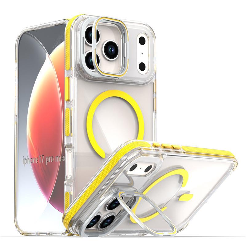Applicable To IPhone17 Pro Transparent Magnetic Bracket Mobile Phone Case Apple 16 15Pro Max Independent Metal Buttons