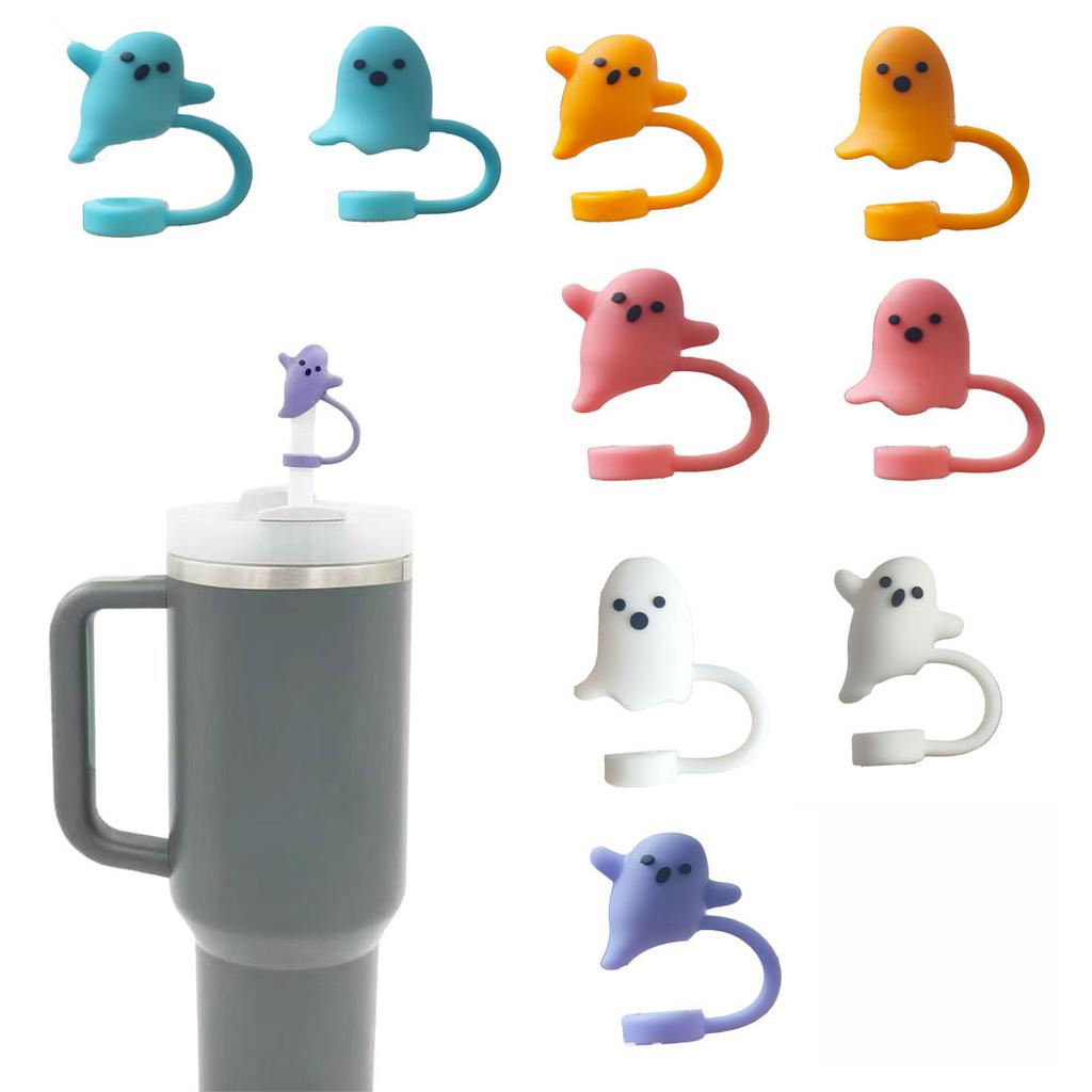 Cute Ghost Straw Covers Cap Compatible With Stanley Cup Silicone Reusable Drinking Straw Topper Accessories Halloween Gifts