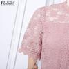 ZANZEA Rochie Elegantă Casual pentru Femei cu Gât Rotund și Mâneci Scurte cu Patchwork Elegant din Dantelă