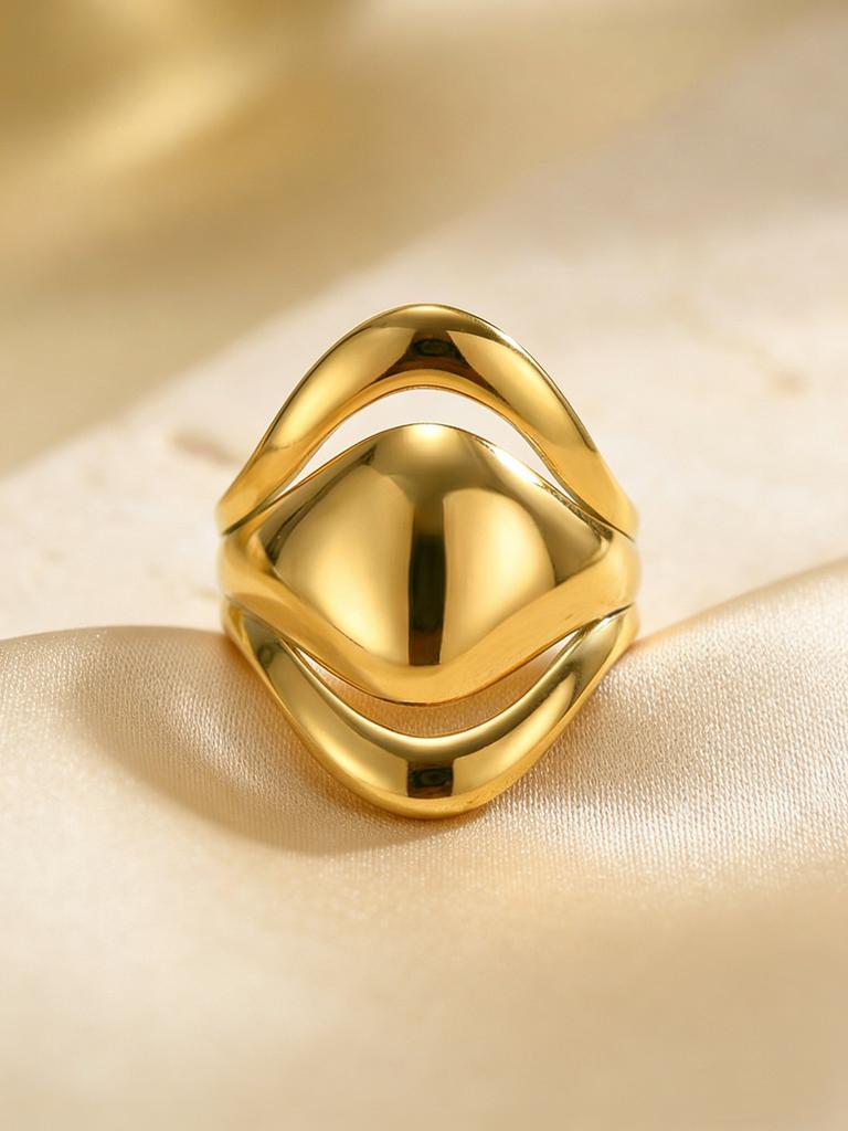 Unique Chic Irregular Stainless Steel Chunky Rings for Women Glossy 18K Gold Plated Open Ring Waterproof Trendy Jewelry New 2026