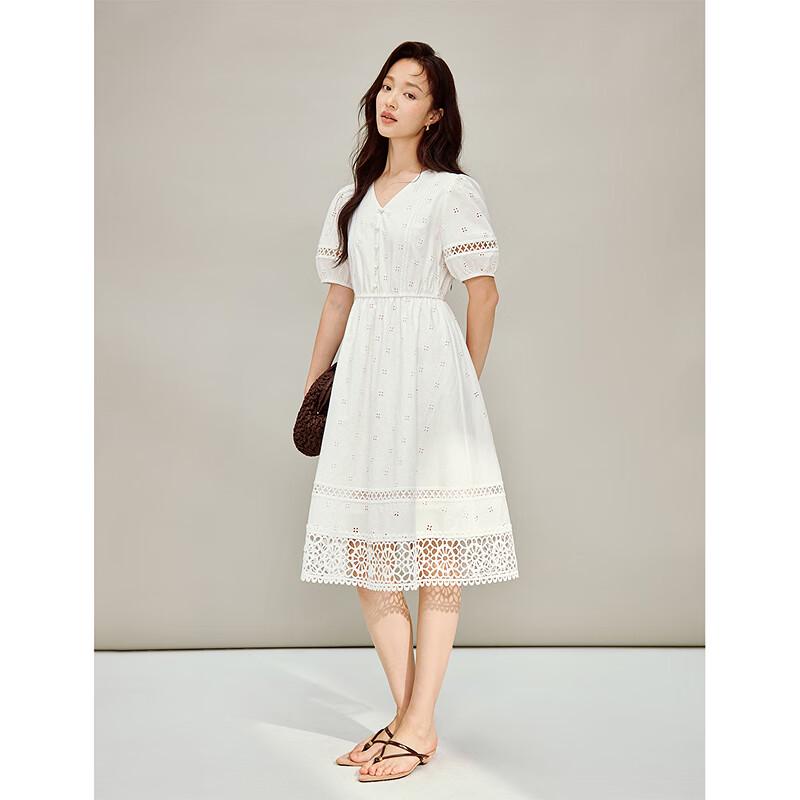 INMAN Pure Cotton French Hollow Embroidered Lace A-Line Dress
