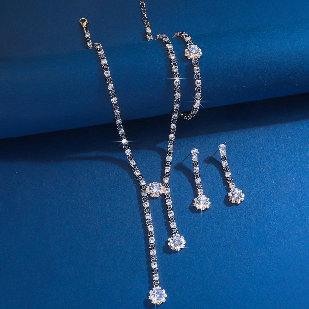 4PC Women's Fashion Flower Geometric Necklace Earrings Bracelet Jewelry Set Suitable for Wedding, Party, Festival Gifts-8510