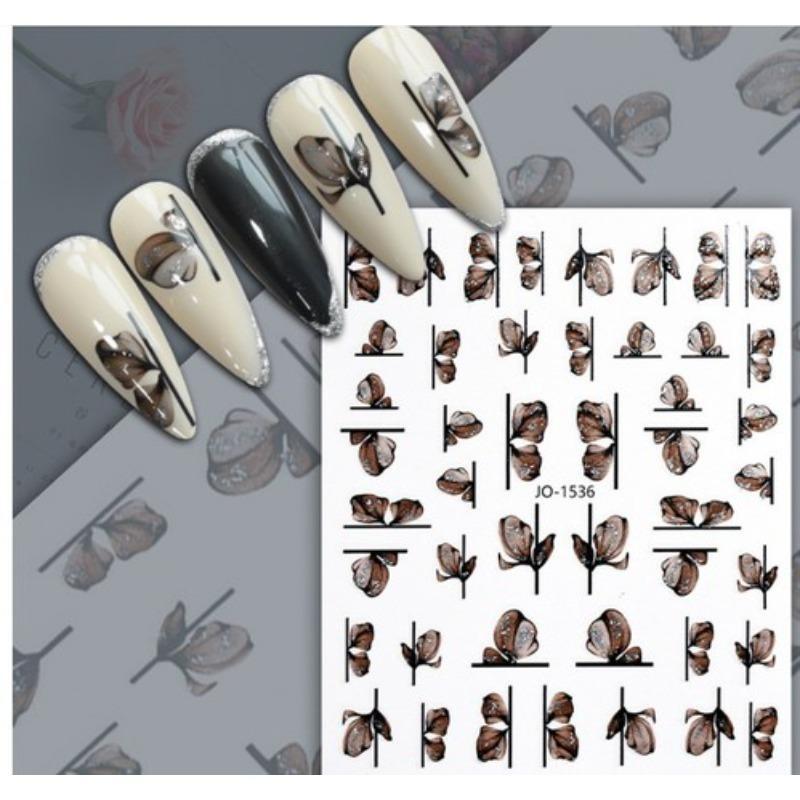 Graffiti Strips Nail Stickers for Women Nail Art Decorations Rose Gold Abstract Line Spring 3D Slider for Manicure Polish Tattoo