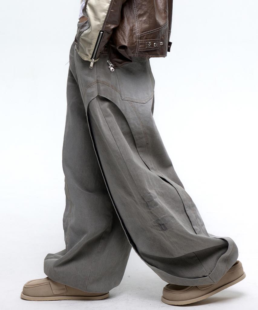 Aleseueseussi Curved Incision Balloon Denim Pants - Gray