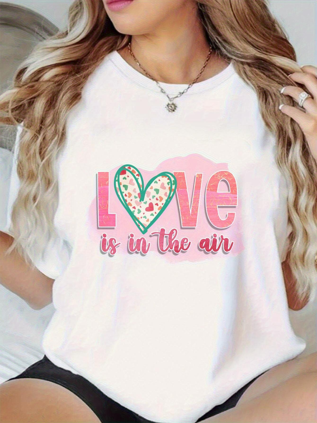 

Casual Comfortable Ladies T Shirts Casual Attire Playful Graphic Relaxed Womens Heart Round Breathable Summer Parties Tops Tees S