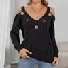 European Size Sweater Foreign Trade Cross-border Women's Suspender Off-the-shoulder Sweater Hand-hooked Decorative Twist Knitted Pullover Sweater