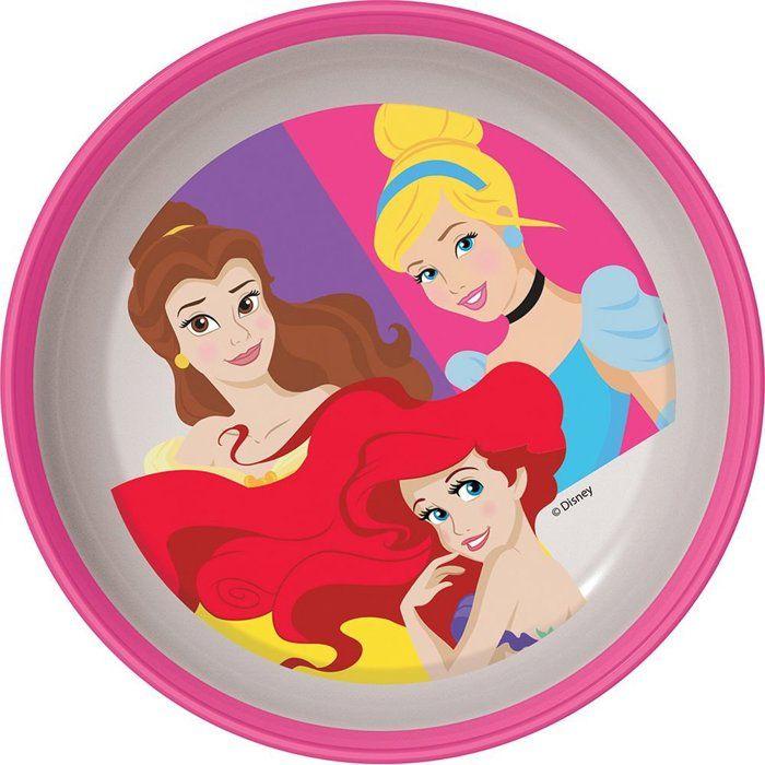 Plat Cuisines Tataway Bol en Plastique Rose et Blanc Disney pour Filles Princesses Cendrillon Ariel Belle avec Base Antidérapante