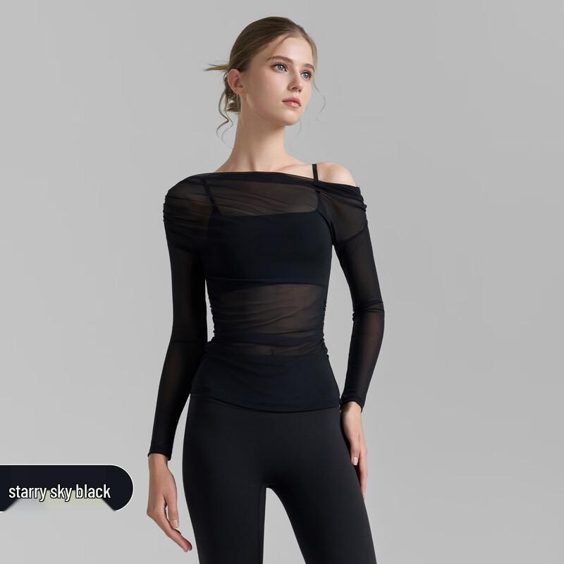 WEZHO One-Shoulder Mesh Yoga Long-Sleeve Cover-Up