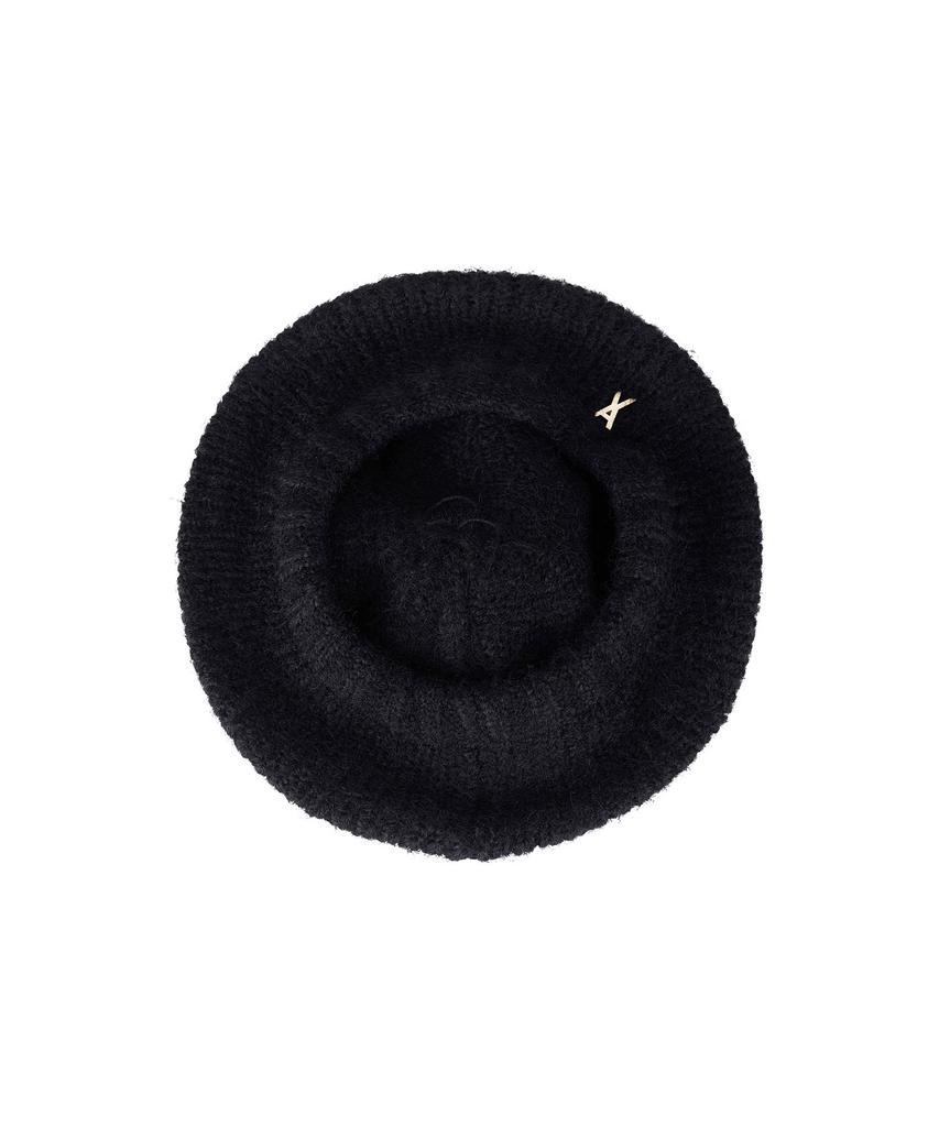 Bajal Studded Logo Wool Knit Beret Black