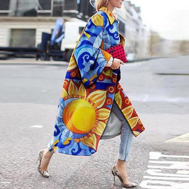 

Женский модный длинный тренч с принтом, карманами, куртка, верхняя одежда, кардиган, пальто XXXXL жёлтый