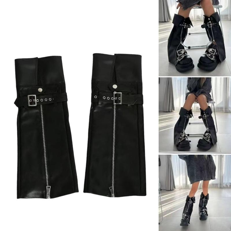 Harajuku Leather Leg Warmers Gothic Punk Long Socks Zippers Leg Sleeve Gaiters Goth Winter Warm Ankle Heap Socks Gifts