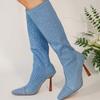 Women's Boots Thin Heel High Heel Fashion Boots Rhinestone Skinny Boots Pointed Denim Versatile High Boots Children