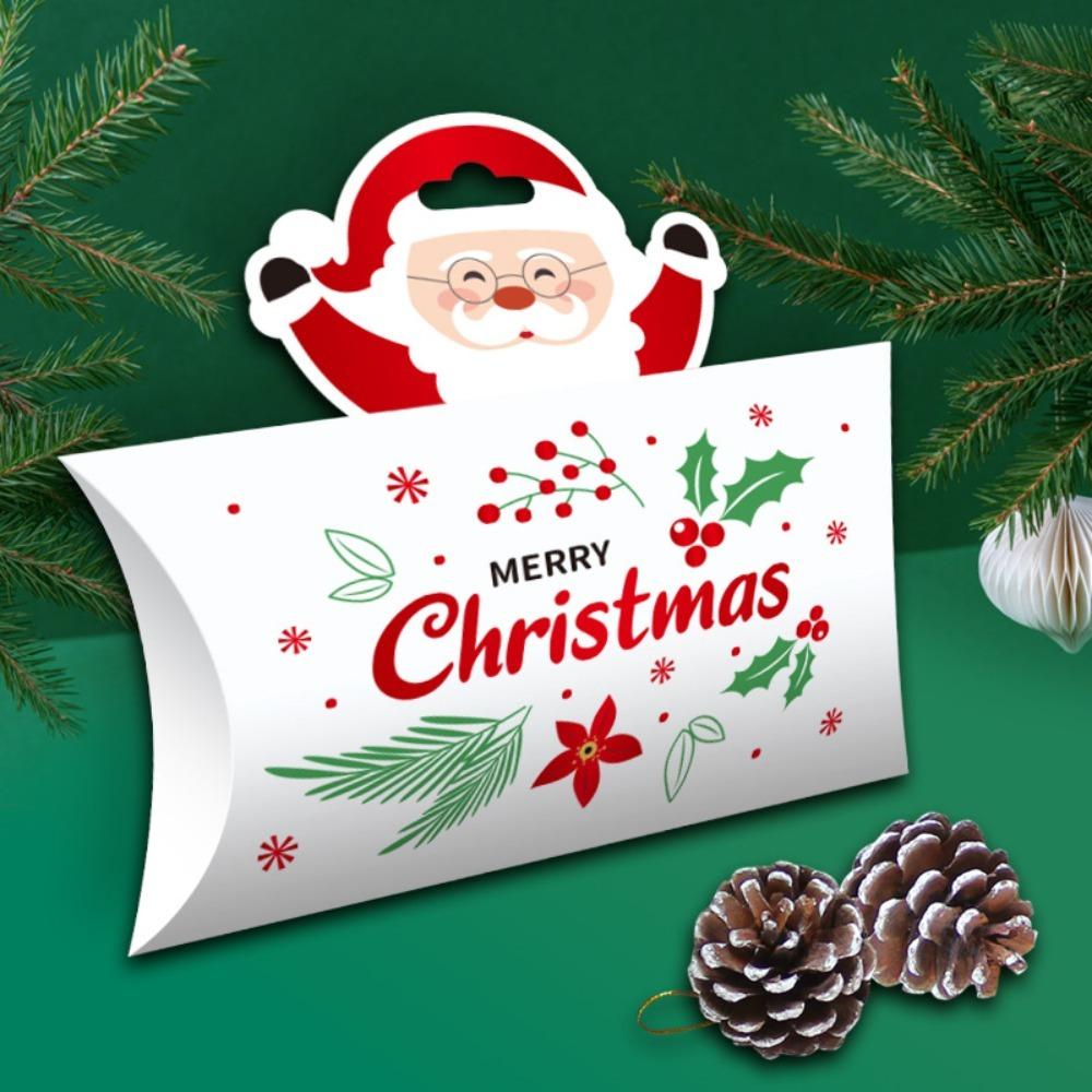 5PCS Merry Christmas Pillow Paper Box Handheld Portable Snack Candy Boxes Bags Santa Claus Small Christmas Gift Bag