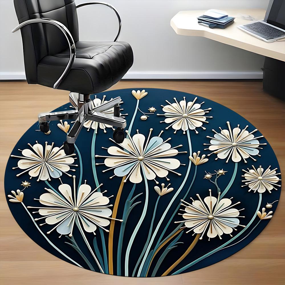 1PC Floral Design Office Round Area Rug, Mat Suitable For Office, Under Office Chairs Bedroom Living Room Home Decor, Room Deco