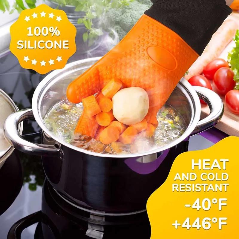 Lange Dikke Siliconen Handschoenen Hittebestendig Antislip Magnetron Ovenwanten Keuken BBQ Bakken Koken Canvas Stiksels Ovenwanten