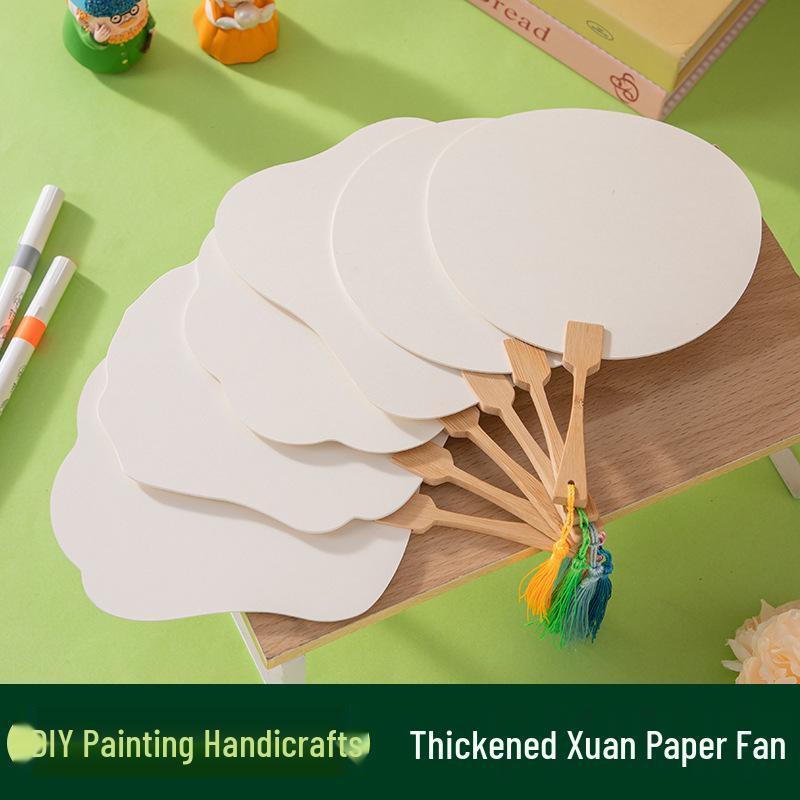 Children's DIY Ancient Style Hand-Painted Round Fan Kit with Thickened Xuan Paper for Crafts & Coloring