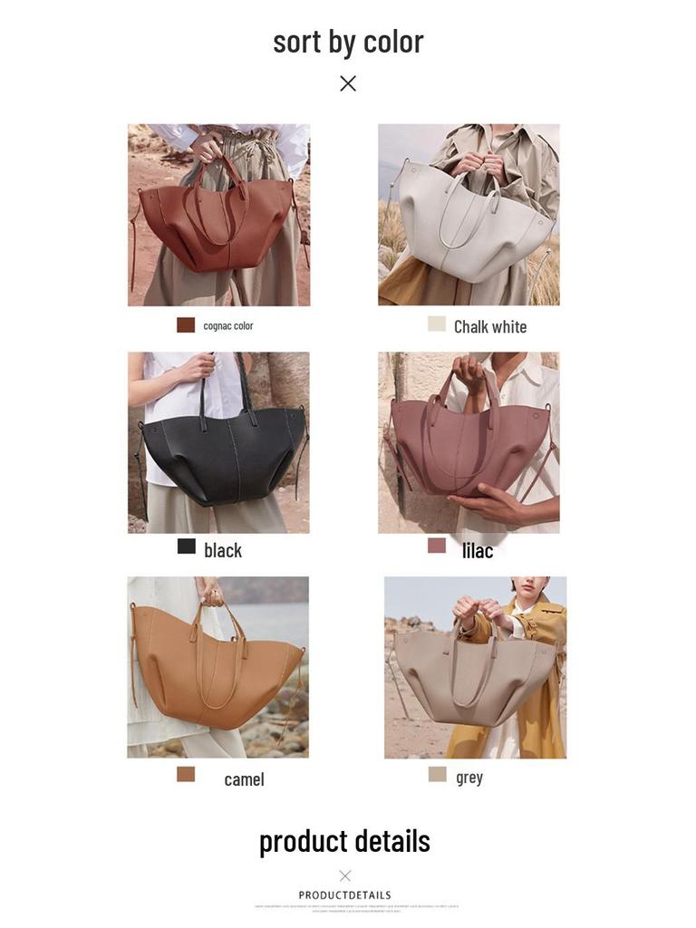 Genuine Polene Women's Large Cowhide Tote with Pleated Design – Shoulder and Underarm Fashion Bag.