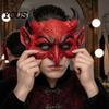 Ademend Lichtgewicht Demonenmasker Eng Halloween Schuim voor Volwassenen, Rood Half Verouderd Zwart Gezicht Duivel Maskerade Accessoires met Hoorn Cosplay