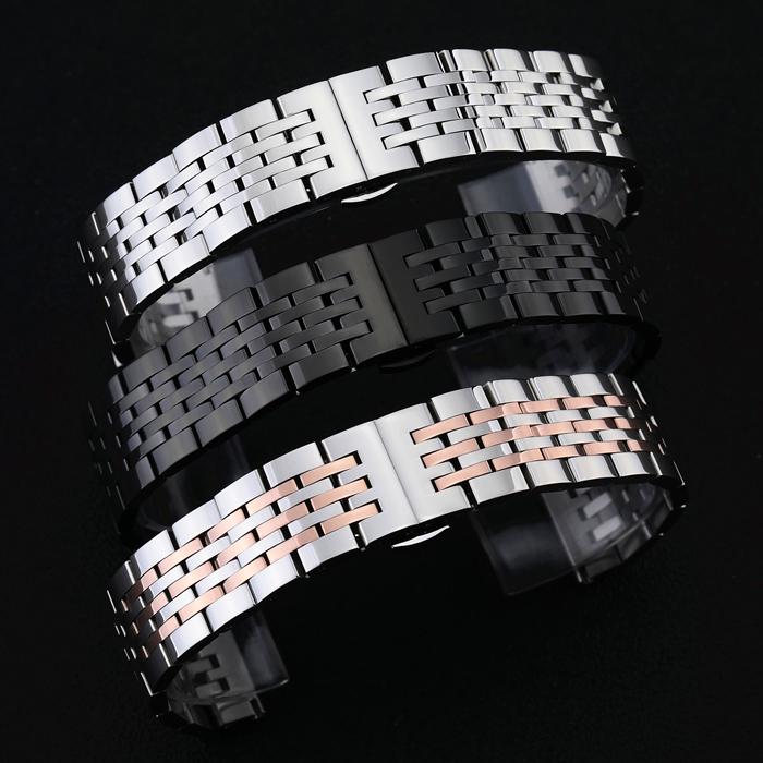 Stainless Steel Seven-Bead Watch Strap for Tissot T41, Elbow 12-24mm