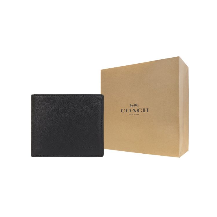 Coach Billfold Wallet 10 Classic Short Compact Multi-Card Slot Soft Leather Wallet Men Wallets Black 67630-QBBK