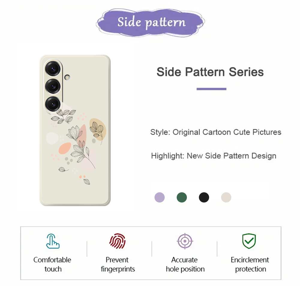 For Samsung Galaxy S25 Case Sketch Leaves Pattern Printing Straight Edge TPU Phone Back Cover