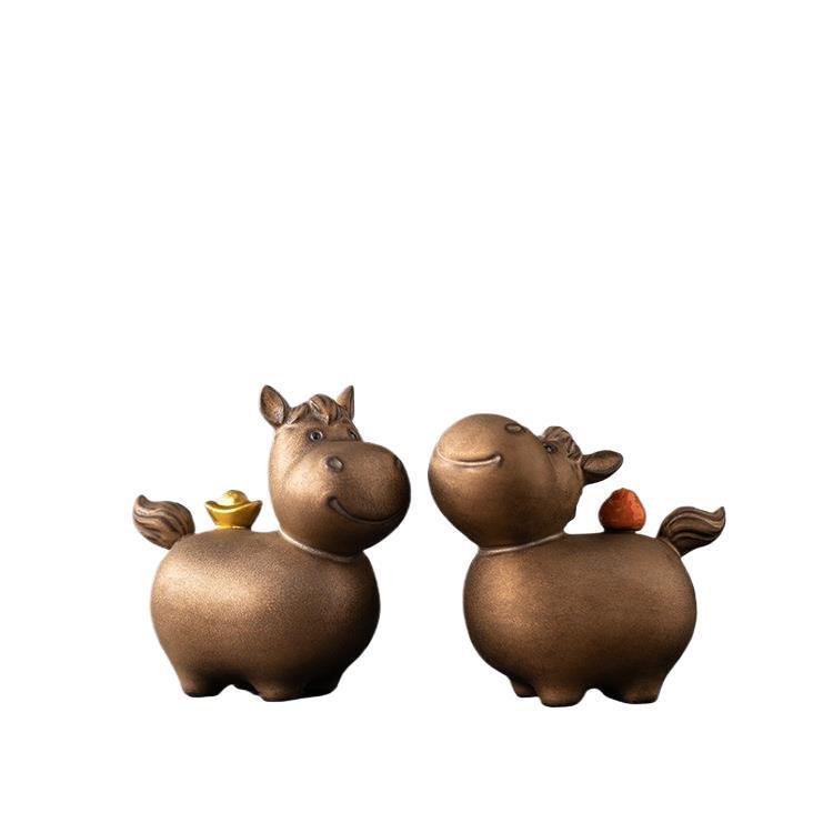 Coppia di Figure di Cavallo in Ceramica Rossa Tang - Mascotte Anno Zodiacale Arredo Tavolo