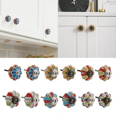 Retro European Ceramic Pumpkin Handle Round Single Hole Door Cabinet Drawer Knob Furniture Hardware Kitchen Home Decoration