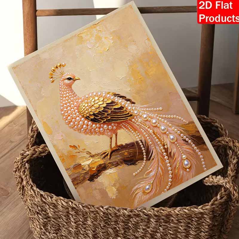 DIY Pearl Peacock 5D Rhinestone Art Kit for Adults Round Half Pearls Wall Decoration Handmade Craft Gift Frameless