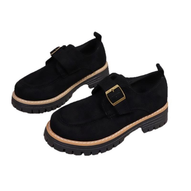 Large size buckle low-top single shoes women's thick heel platform retro lazy board shoes wish
