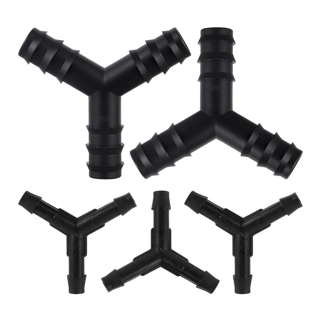 20 Stück DN16mm 4/7mm Y-förmiger T-Verbinder Gleichmäßiger Dornkupplungs-Schwarz Garten Mikro-Bewässerung 3-Wege Wasserverteiler Rohrverschraubungen