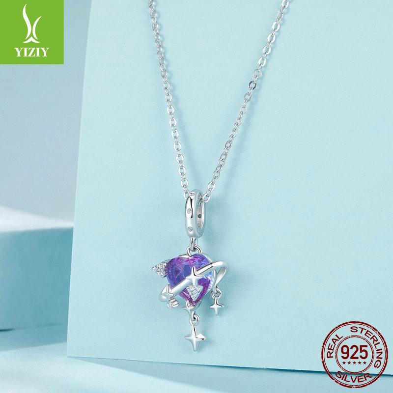 Romantic Purple And Pink Gradual Change Starry Sky Diy Pendant Accessories, Dream Love S925 Sterling Silver Bracelet Beaded