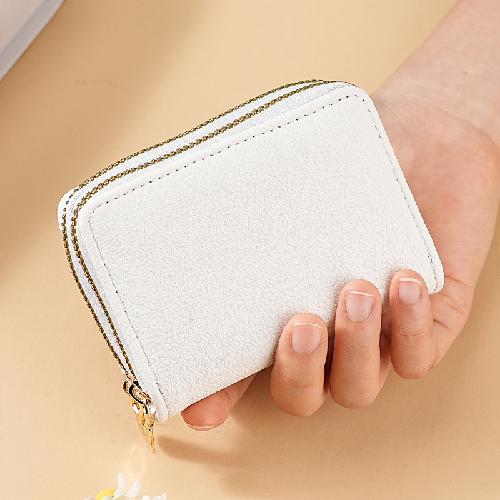 New Double Zipper Short Wallet ID Card Case Cards Wallet Diamond Patterned Embroidered Clutch Purse Women's Wallets Coin Purse