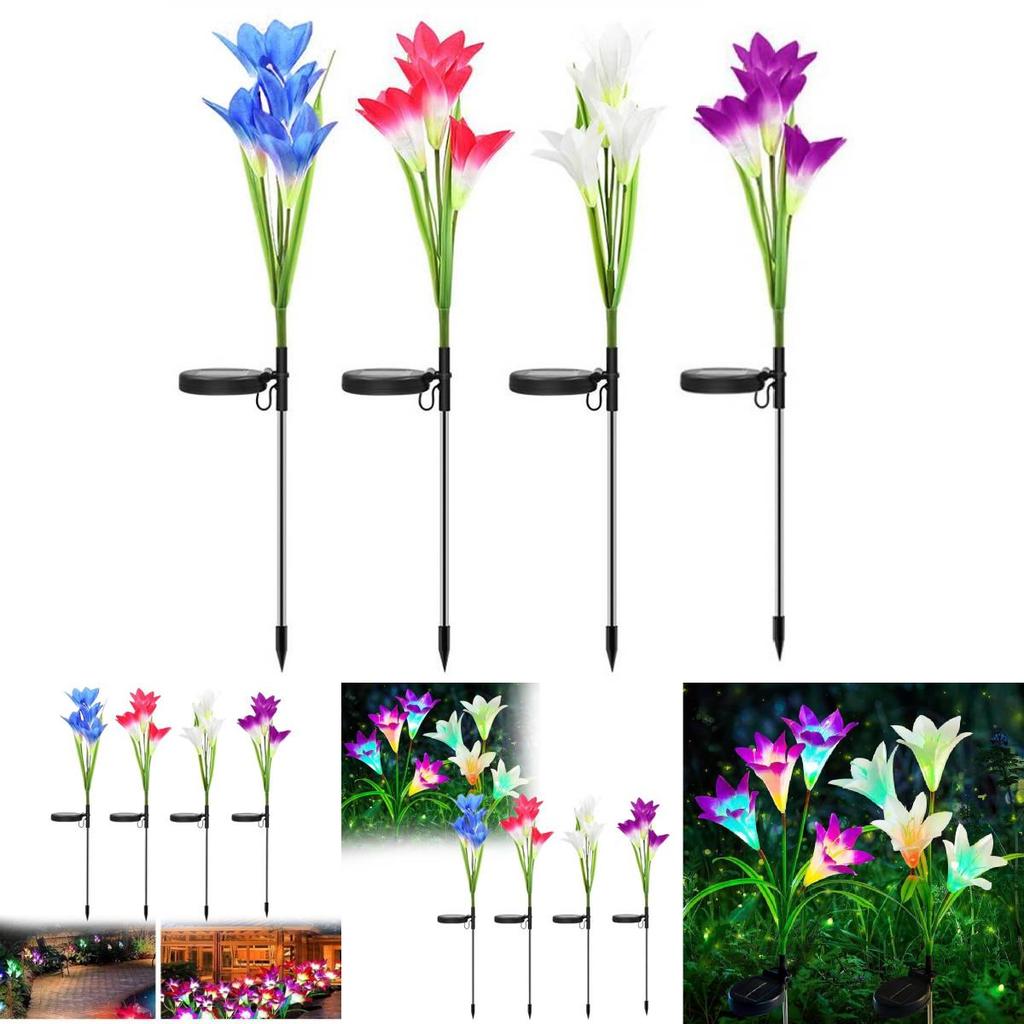 Outdoor Solar Lily Flower Lights Stunning Led Floral Garden Stake Lamps For Yard Decoration