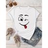 European Size Women'S Joyful Face Print T-Shirt - Casual & Vacation Short Sleeve Crew Neck, Lightweight Polyester, Machine Washable