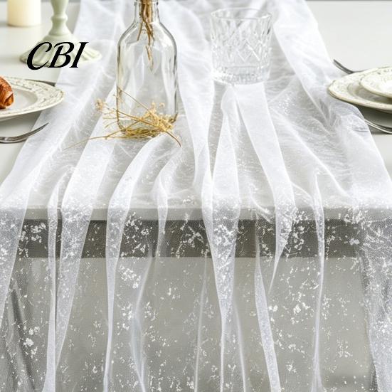 Wedding Table Runner Glittery Runner, Sheer Flowing Tulle Elegant for Home Baby Shower Bridal Decor Delicate