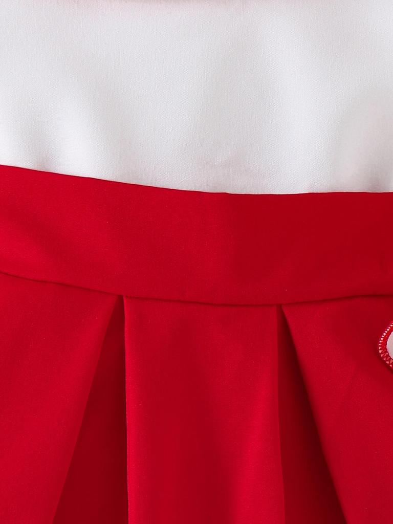 New Girl's European & American Clothing Set: White Long-Sleeve Top + Red Short Skirt