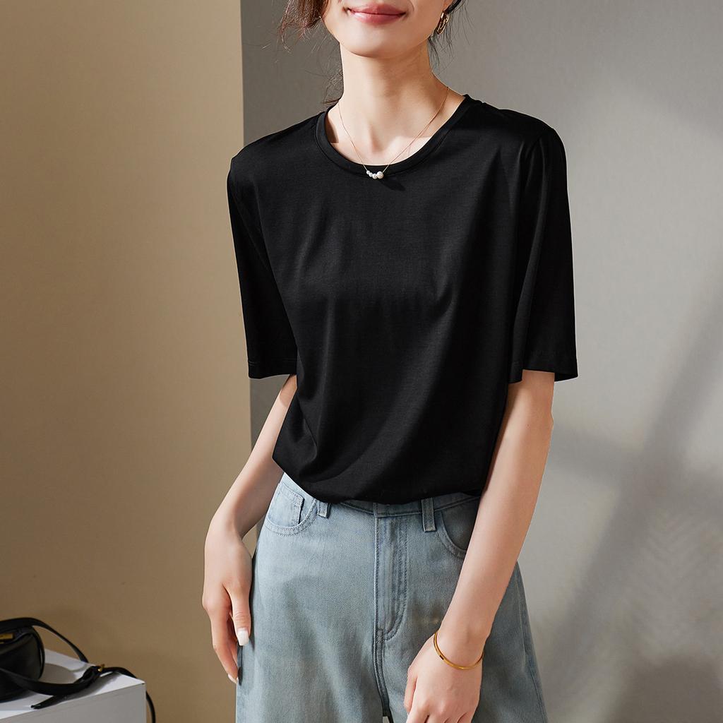 Round Hem Short-Sleeved T-Shirt for Women