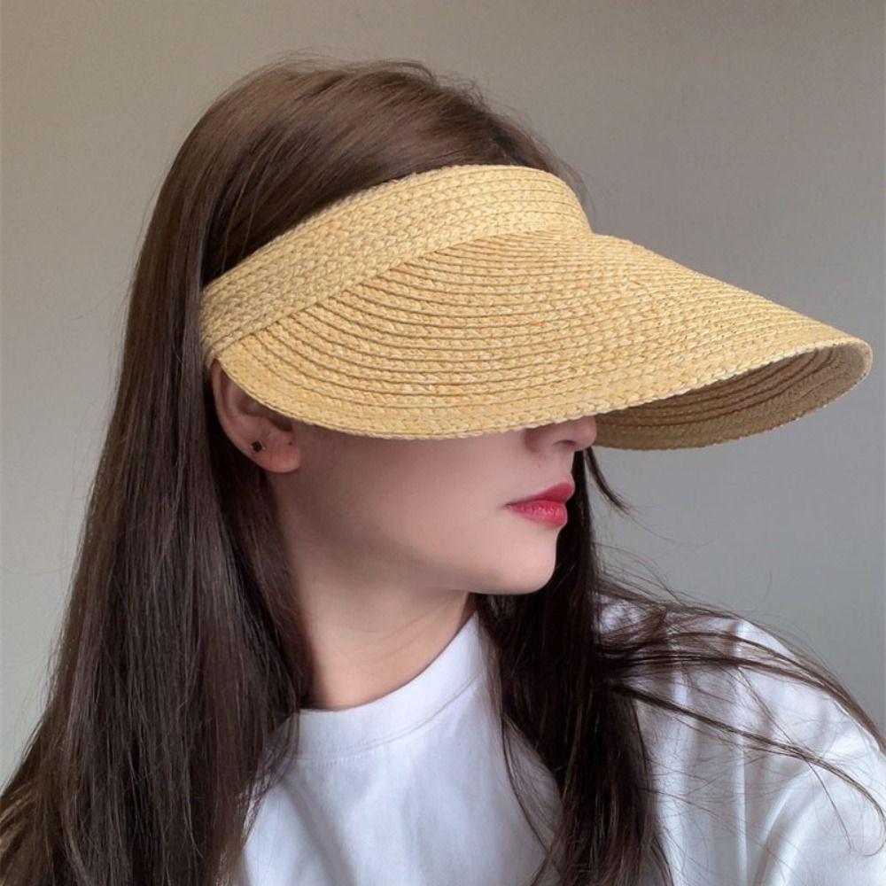 Fashion Anti-UV Summer Visors Hat Empty Top Raffia Empty Top Hat Weaving Headband Style Sunshade Cap Woman