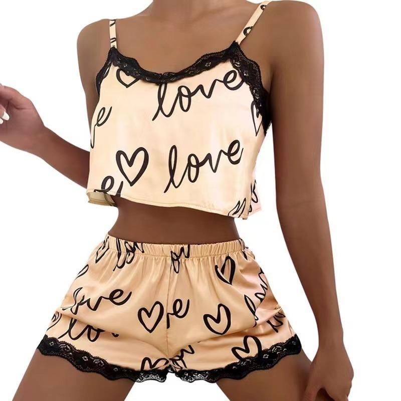 

Комплект Женская пижама Шорты Костюм Домашняя одежда Принт Нижнее белье Пижама Сексуальное женское белье Майки Майки Ночная рубашка Женская одежда для сна S шампанского
