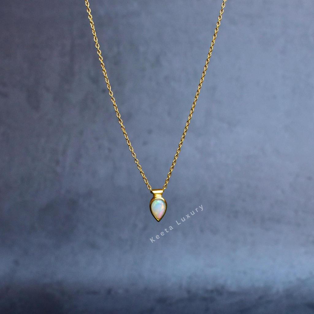 Natural Opal Necklace 14k Gold Dainty Gemstone Handmade Jewelry for Women Flashy Opal Healing Gem Minimalist Pendant Bridesmaid Gifts