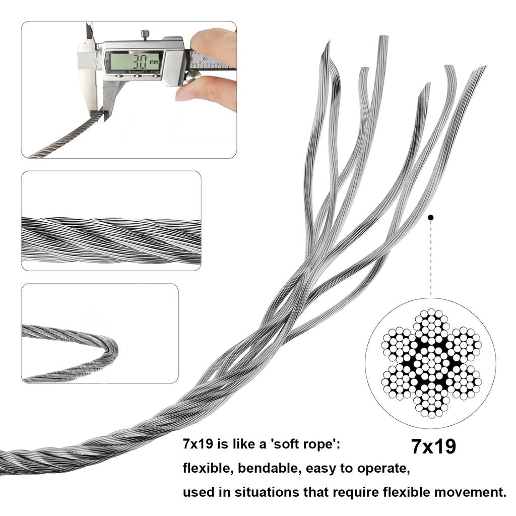 Structure 7x19, 304 Stainlessss Steel Non-rotating Wire Rope, Useds for Cranes and Slings, Diameter 1.5-3.0 Mm.