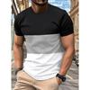 Men'S Autumn Sports Fitness Leisure Stand Up Collar Elastic Color Blocked Round Collar Short Sleeve T-Shirt