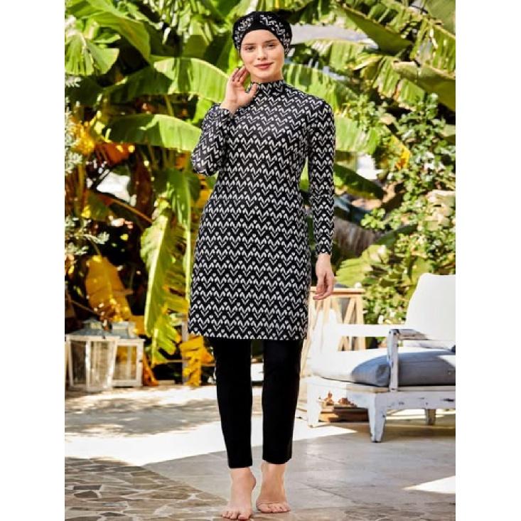 Costum de baie modest din 2 piese pentru femei musulmane, cu imprimeu albastru fluture cu frunze, costum de baie cu acoperire completă, set costum de baie pentru plajă, costum de baie burkini, multicolor