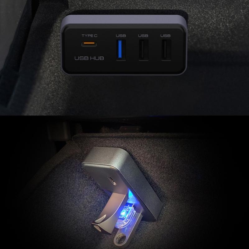 Power Distribution USB Hub Dock Station with 3 USB Ports and 1 Type C Port Ensuring Stable Transfer for Model 3/Y