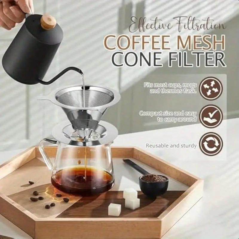 Reusable Stainless Steel Double Layer Fine Mesh Coffee Filter for Drip Coffee and Tea Portable Coffee Dripper with Tray for Home